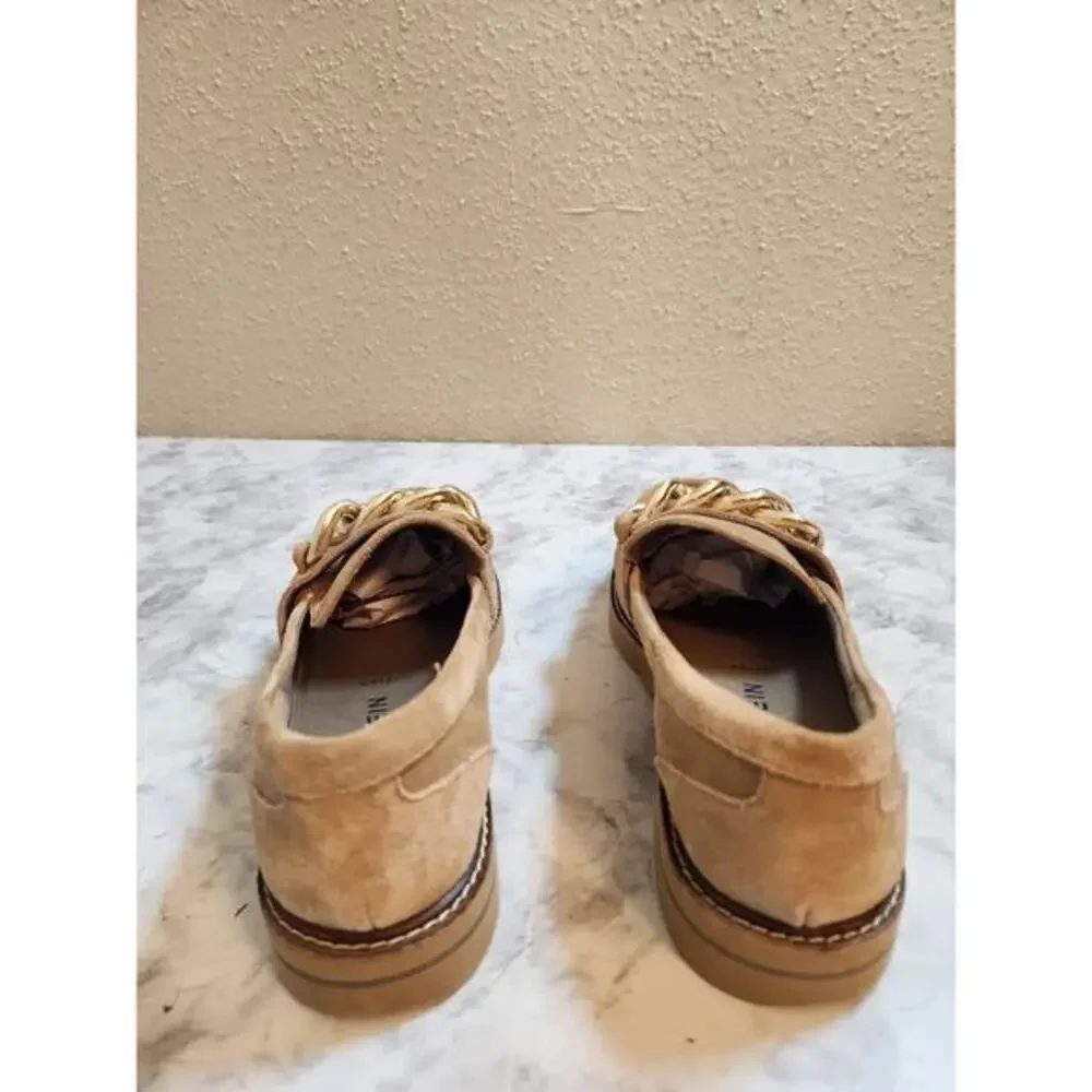 Anne Klein Women's Neutral Beige Chain Detail Penny Slip on Loafer Shoes Size 8M